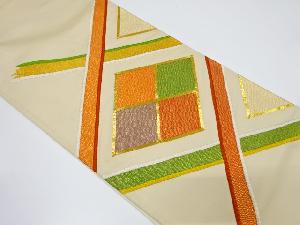 アンティーク　斜め格子に菱模様刺繍袋帯（材料）